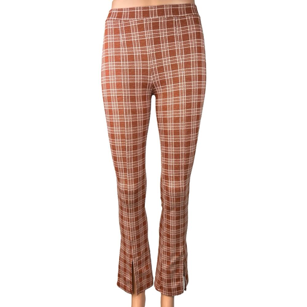 Urban Outfitters Urban Renewal Remnants Brown Plaid Front Slit Trouser Pants XS